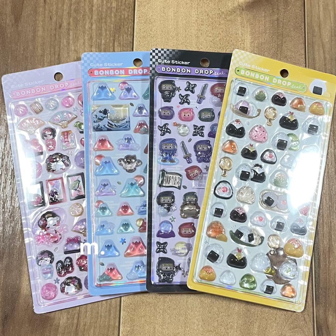 おにぎり　忍者　舞妓　富士山　和柄　ボンボンドロップシール