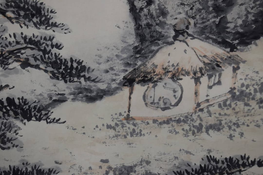 【真作】片山秀陵/清山茶屋図/山水人物図/掛軸☆宝船☆Y-453　JM