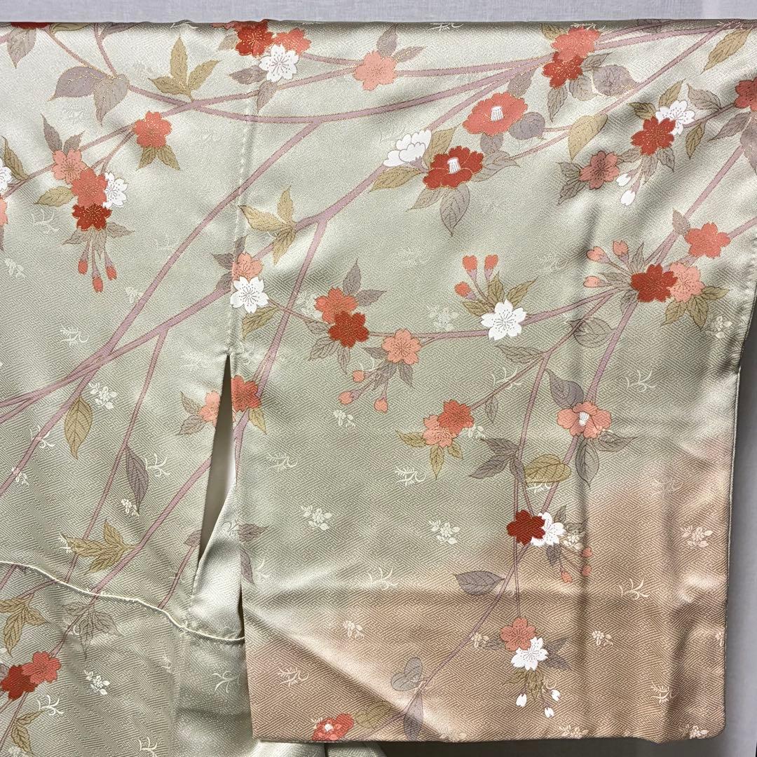 D44 訪問着 枝垂れ桜 荒波 金彩 正絹 着物 袷 極美品