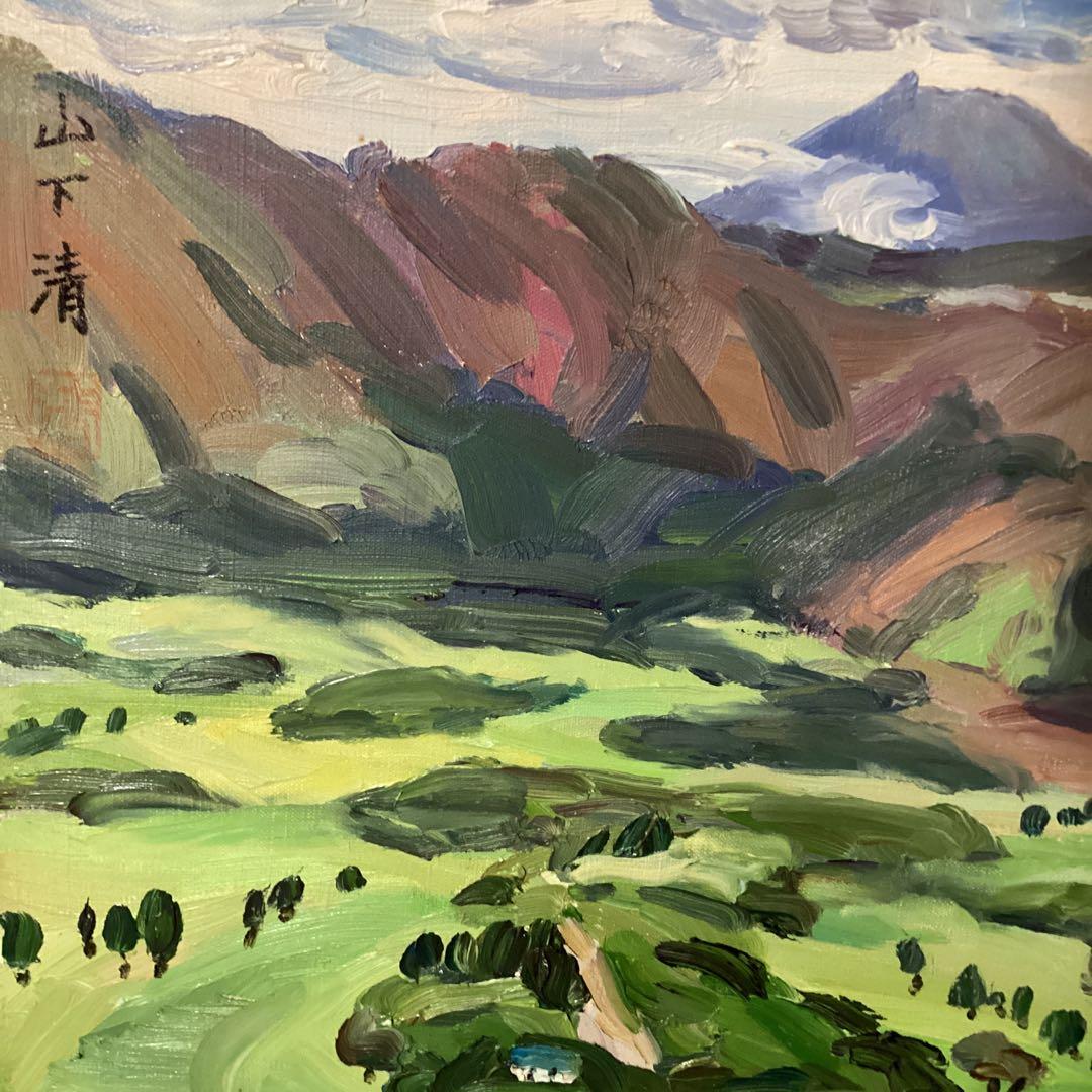 模写　山下清　油彩風景画　キャンバスのみ　キャンバス裏寄贈作品サイン在　肉筆画