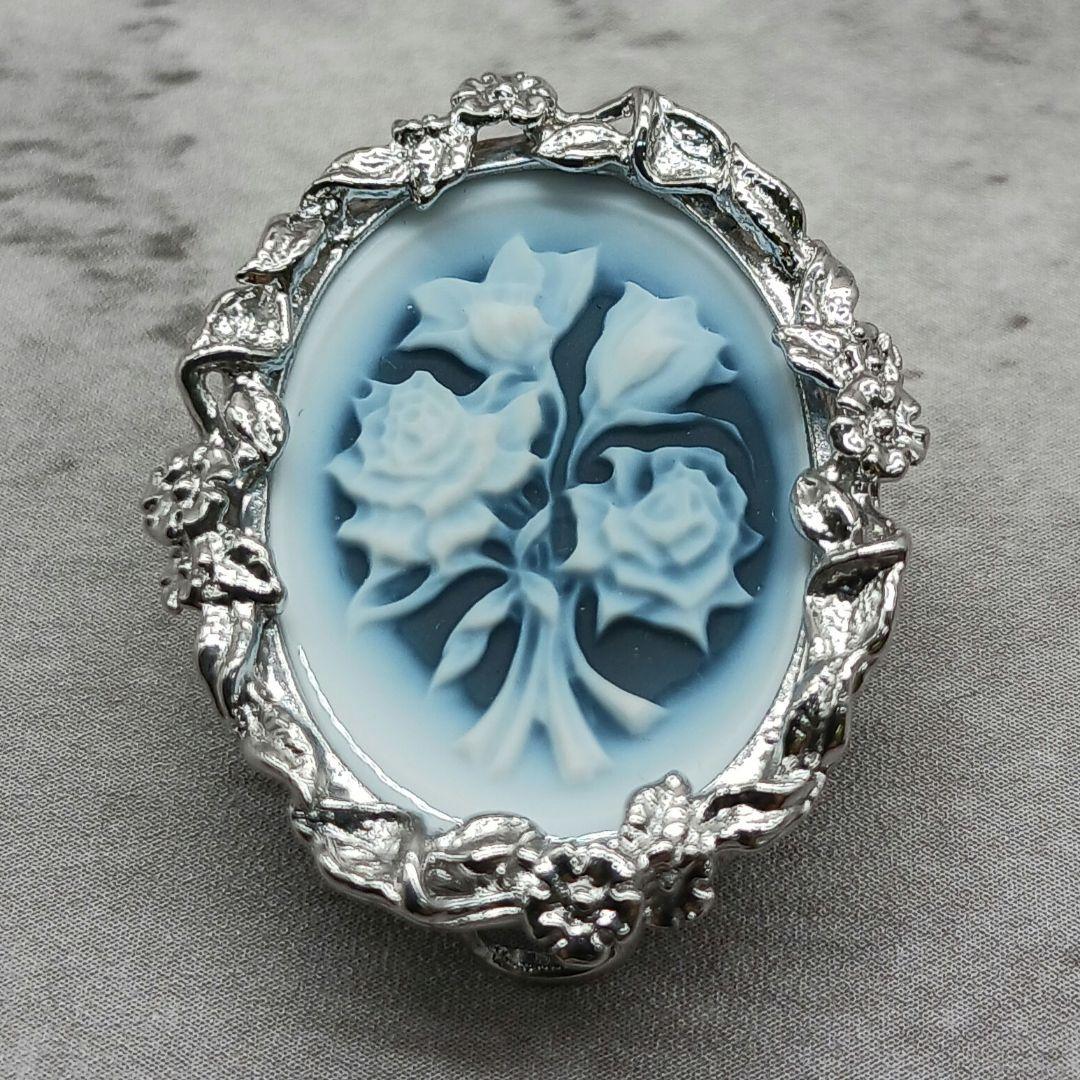 未使用級✨ ストーン カメオ ブローチ チョーカー 2WAY SV925 ブルー