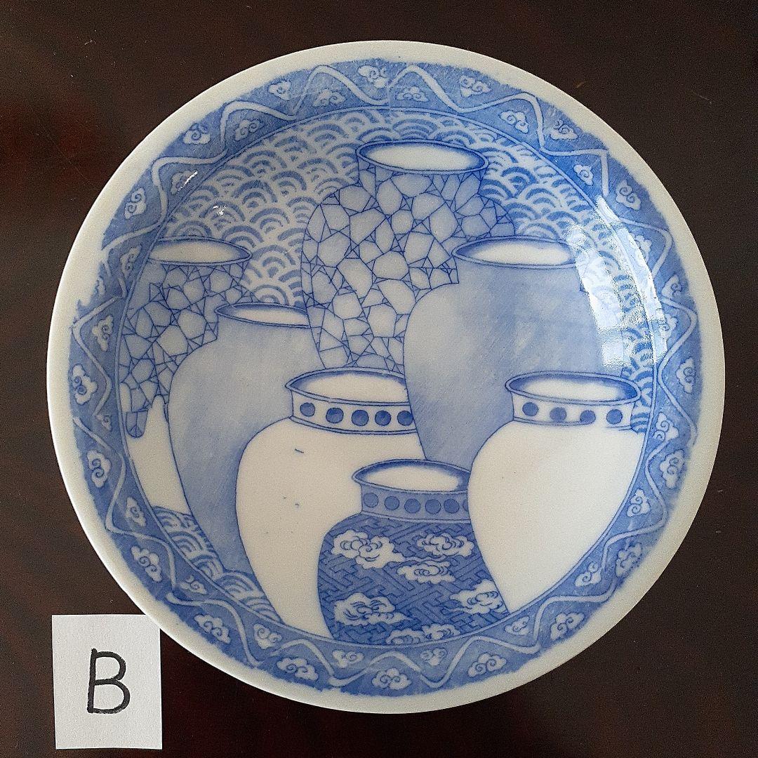 印判皿　小皿　鍋島写し　七壺文　上手　４枚＋おまけ　有名品　とろとろガラス