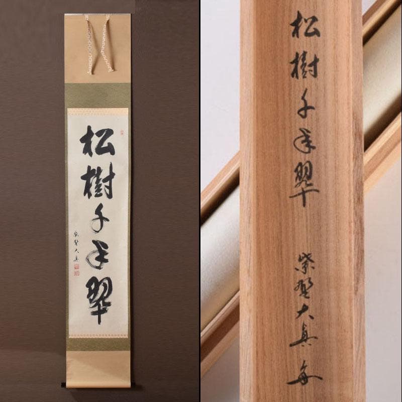 掛軸　前大徳寺　三玄院　長谷川大真筆　一行書　松樹千年翠　共箱　C　8464A