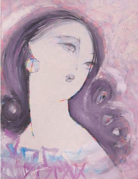 油絵 菅家令子 絵 絵画インテリア額付(青緑＋金色の枠) F6-082111女性