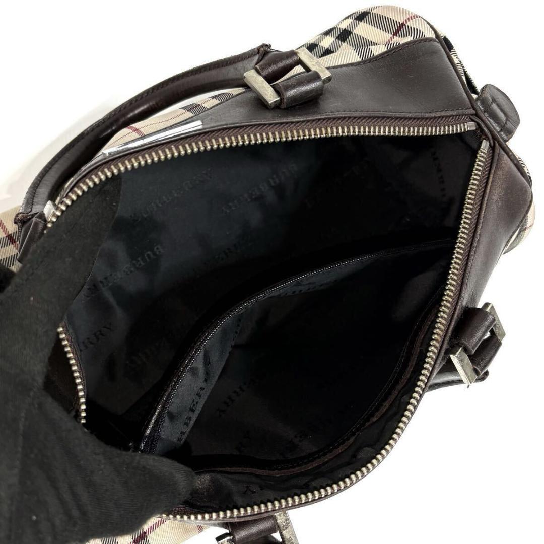 【美品】BURBERRY レザー ミニボストンバッグ ノバチェック シルバー金具