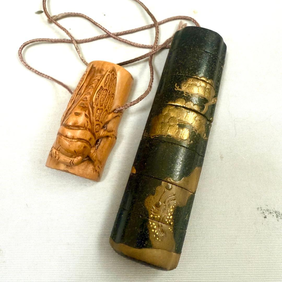 漆器印籠　根付　縦長