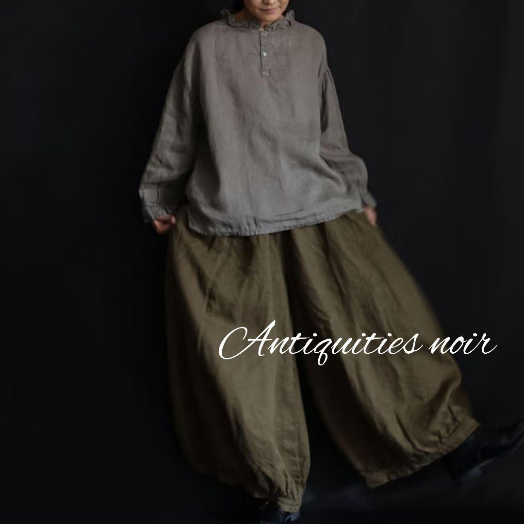 ICHI Antiquities noir リネン サーカスパンツ オリーブ色