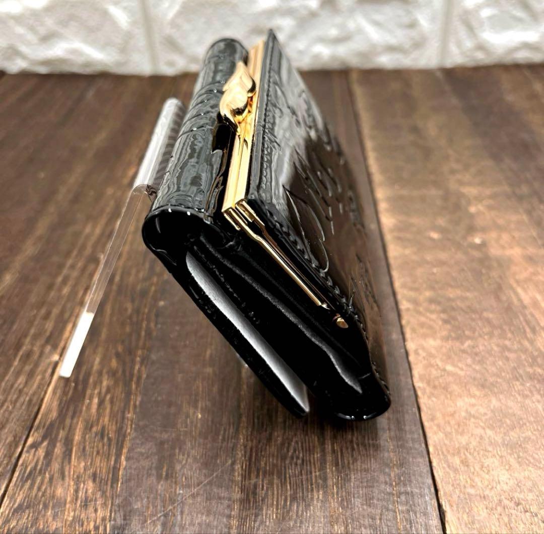 新品未使用　ヴィヴィアンウエストウッド 三つ折財布　黒　エナメル　がま口　④