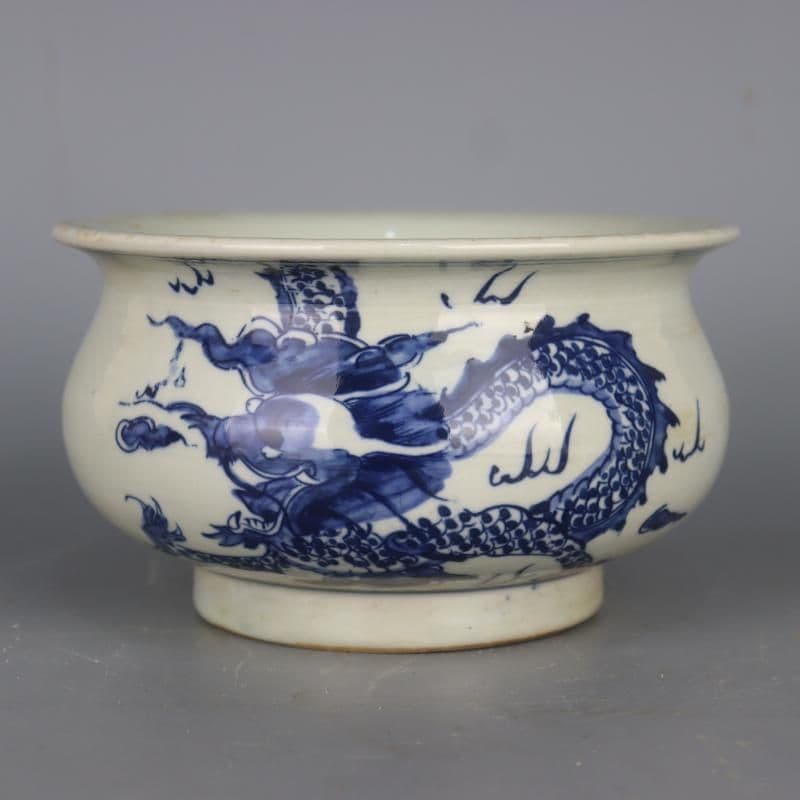 清康煕青花竜紋香炉 茶道具 香道具 装飾品 現代工芸品 置物