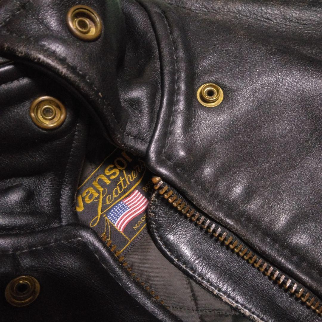 バンソン VANSON 9D ライダースジャケット 34 茶芯　ヤレ感