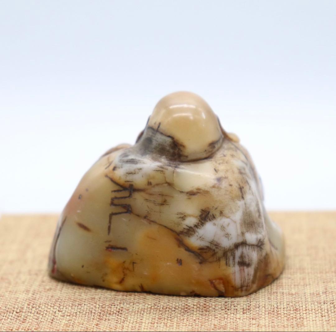 中国　清時代　寿山石彫布袋　印材　置物　重さ86g 箱入　送料込み250816