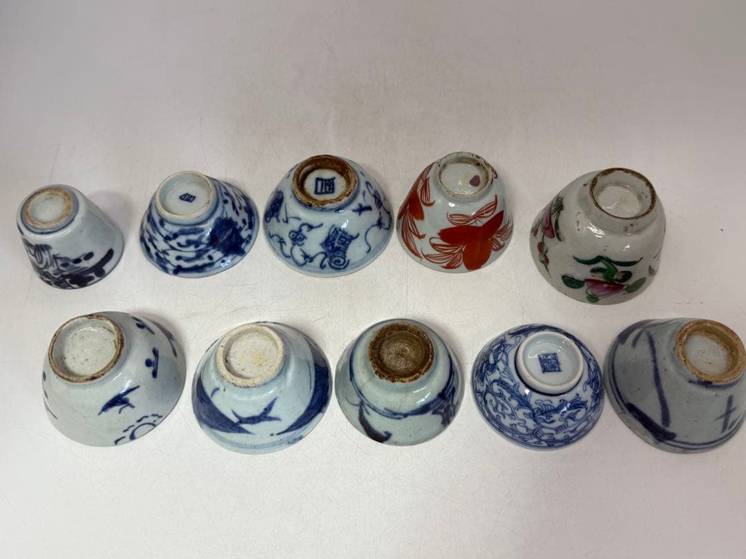 中国　清時代　染付　粉彩　湯呑み10点まとめ送料込み250125