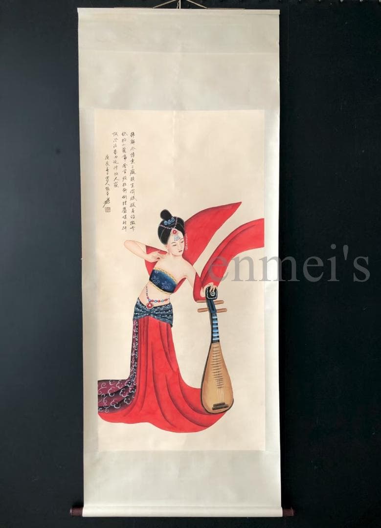 中国古美術・四尺仕女掛軸・国画・張大千印款・賞物・珍品画・肉筆・書画・文房置物