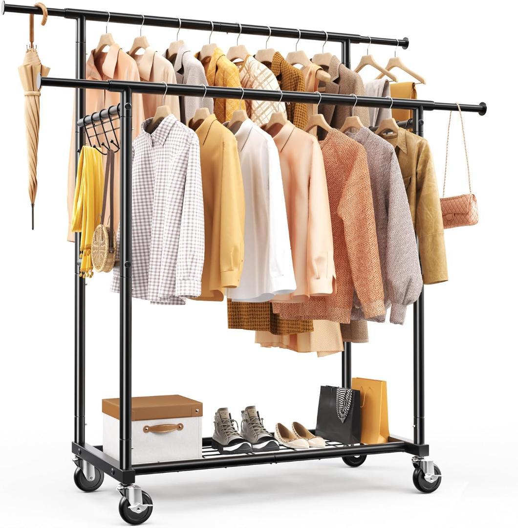 ハンガーラック 200kg耐荷重 洋服掛け キャスター付き 室内物干し