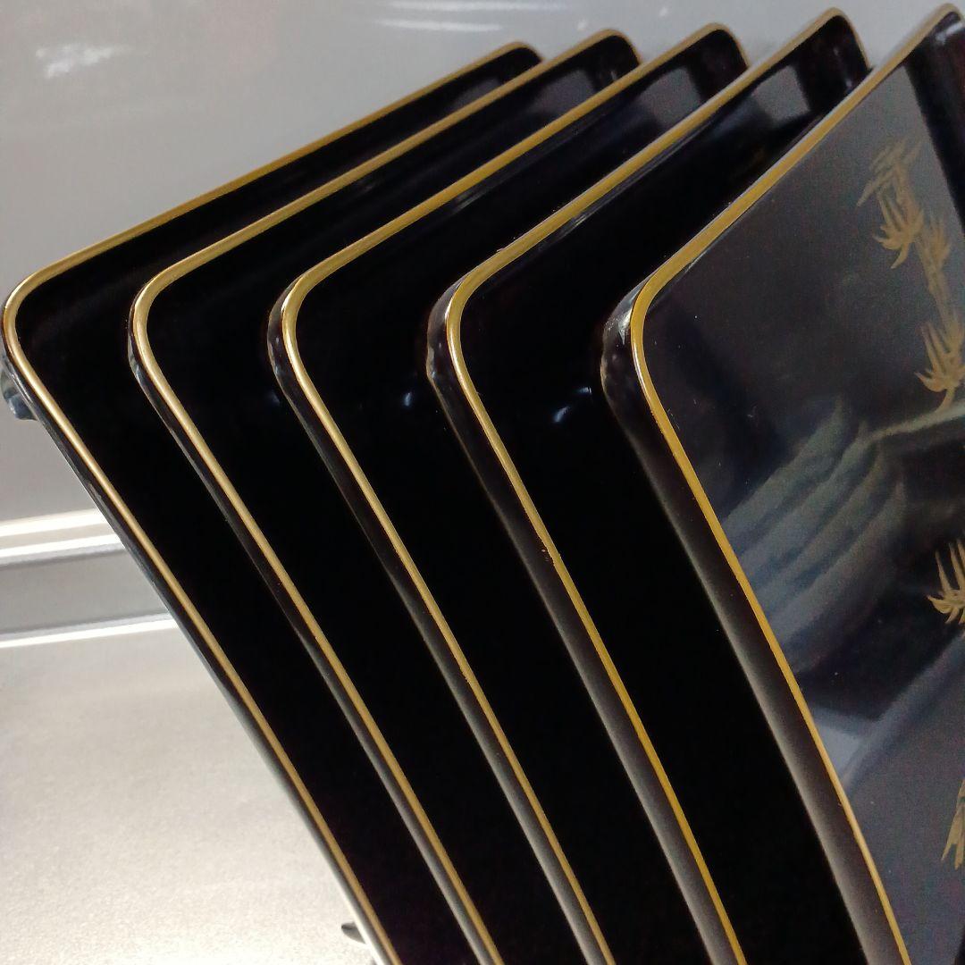 明治初期輪島塗沈金四方膳五客