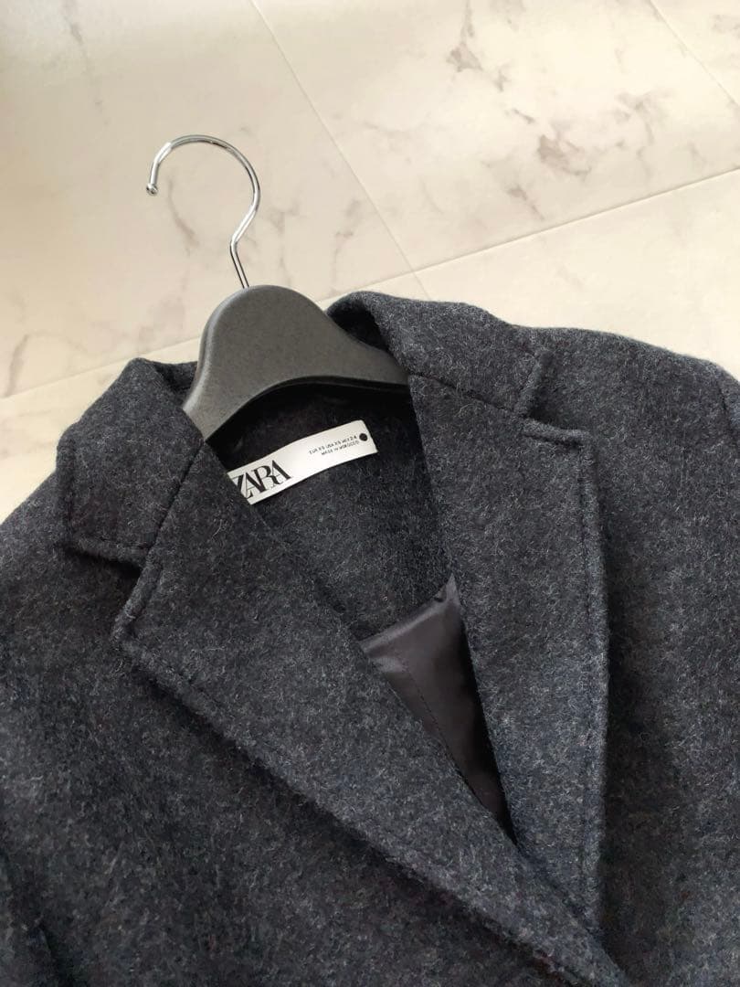 新品タグ付き【ZARA ザラ】ウールチェスターコート★チャコールグレー系★XS