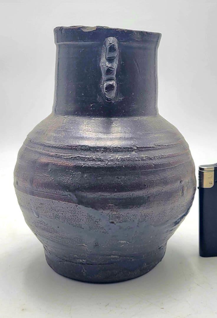 茶道具　耳付き壺　花入れ　九州の焼物？　江戸時代　骨董品、美術品