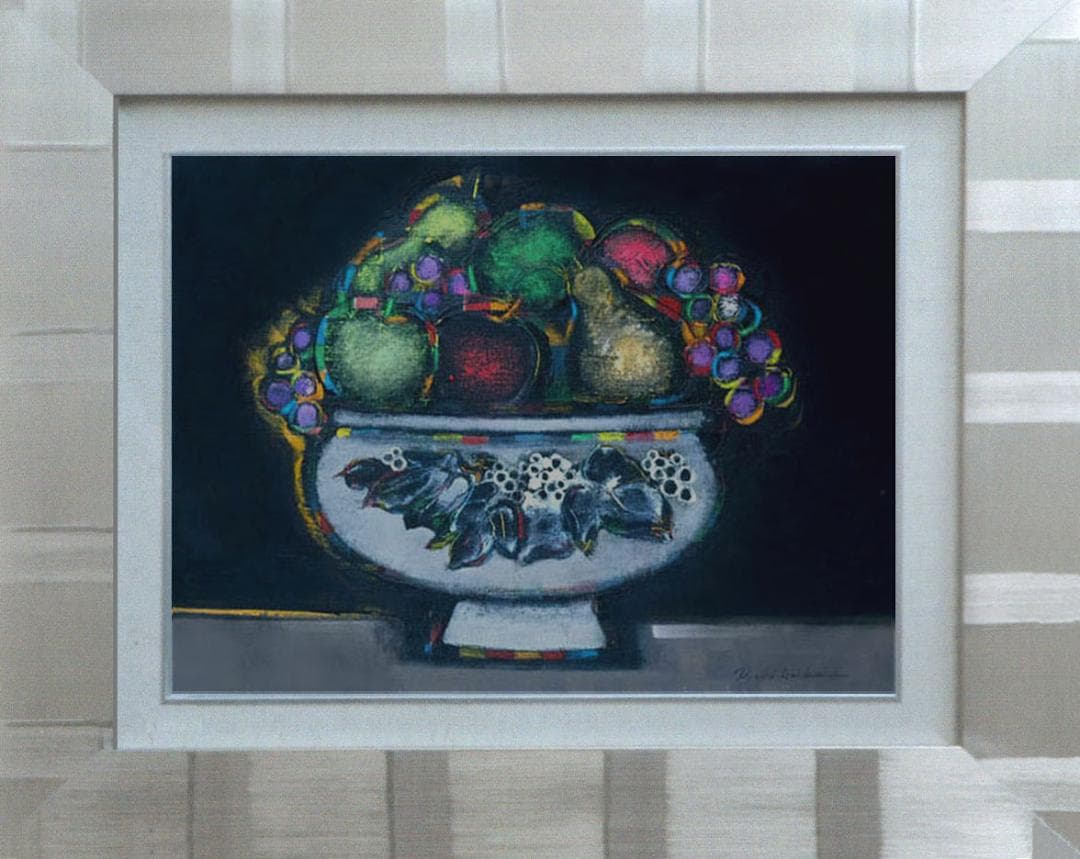 油絵 絵 絵画 インテリア 額付(白) uF6-062004 静物 果物と器