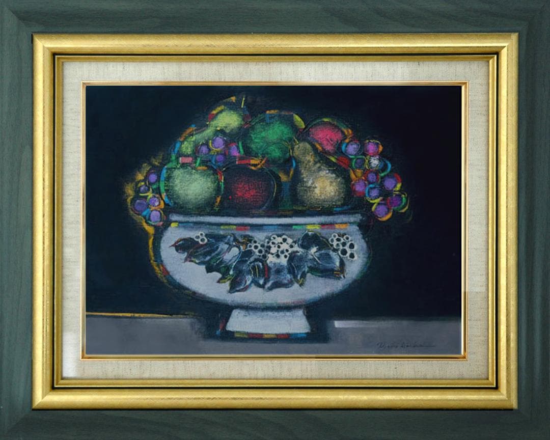油絵 絵 絵画 インテリア 額付(白) uF6-062004 静物 果物と器