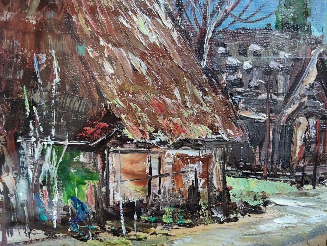 風景画 油彩 尾身周三 「白馬村」
