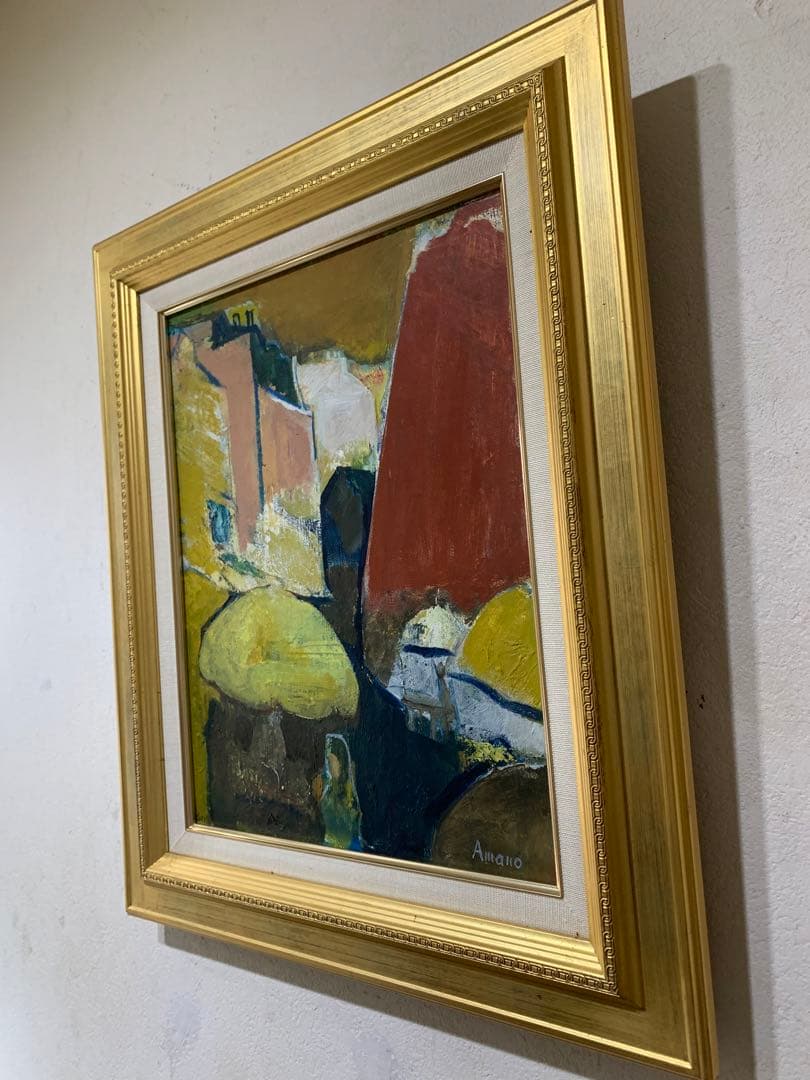 絵画　油彩肉筆画　真作　天野『ムフタールの朝市』1966年作　F6