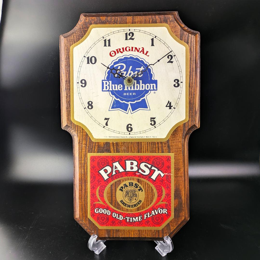 パブスト・ブルーリボン 木製掛時計／ビンテージバーサイン クロック　作動確認済
