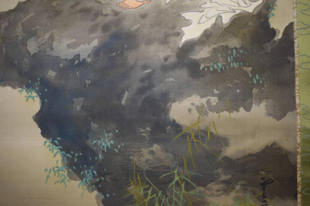真作/雲案/岩上観音図/布袋屋掛軸HJ-337