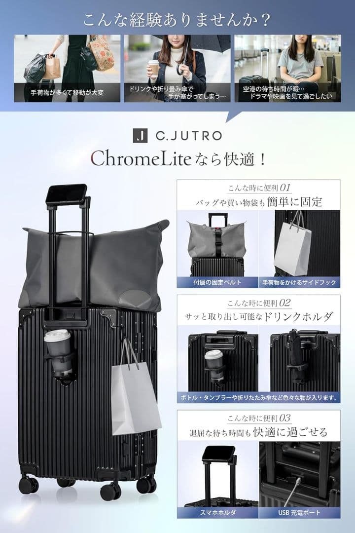 C.jutro Sサイズ ブラック 機内持込 スーツケース キャリーケース 黒
