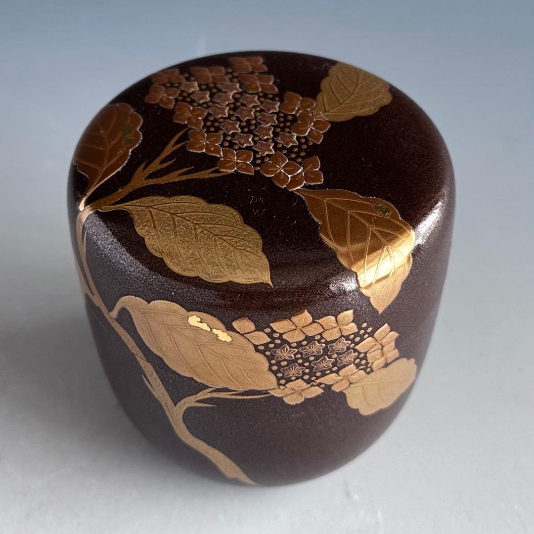 茶道具　銀錆塗　紫陽花蒔絵　大棗　吉田華正　共箱　加賀蒔絵　梅雨　あじさい　茶会