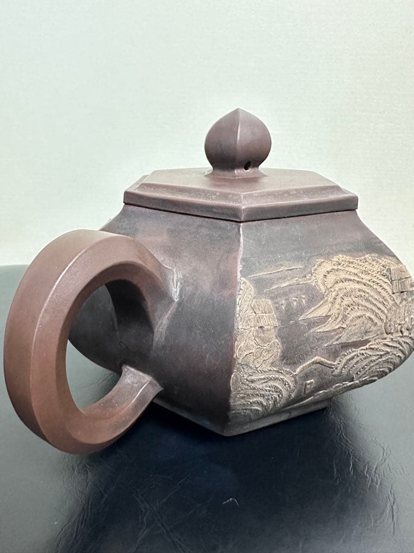 中国，紫砂壺，清時代，邵友庭作，晚清紫砂八大家”之一，六角形，急須 ，浮彫，细工