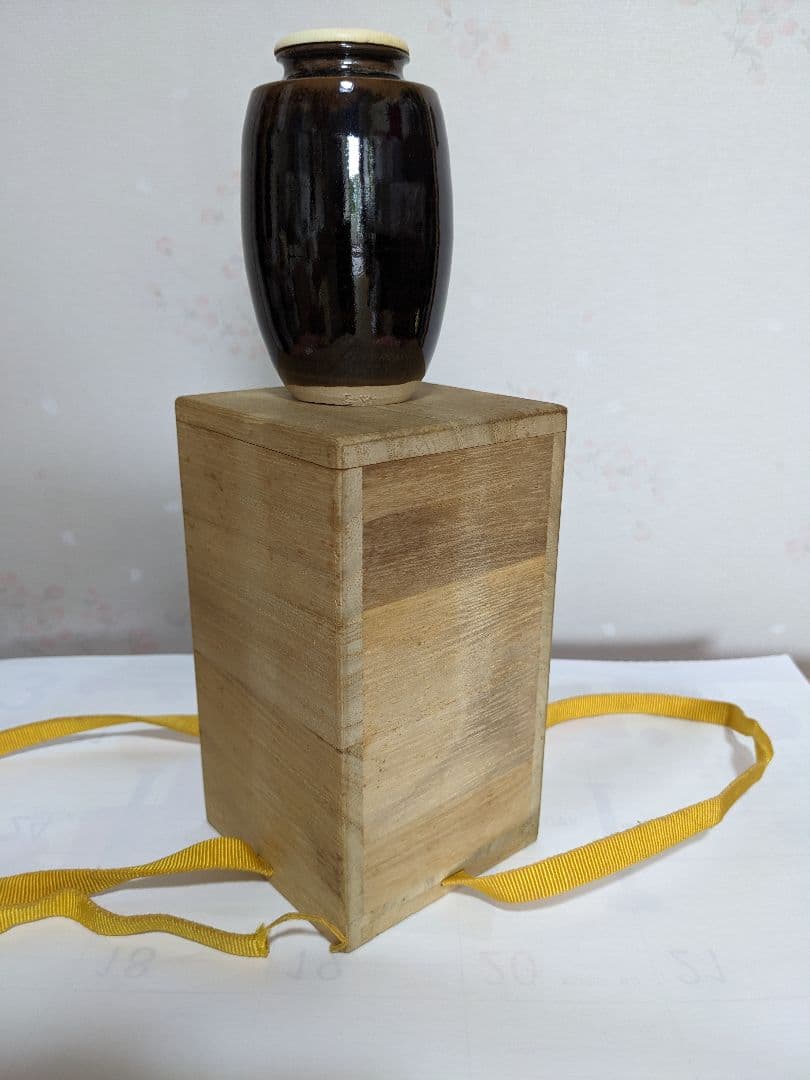 ♦茶道具 肩衝茶入 平安作 仕覆付き 薩摩間道 名物裂 共箱入 美術品 工芸品
