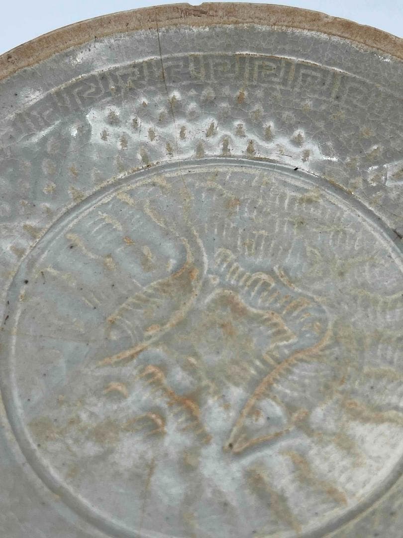北宋時代　青白磁刻魚文輪花皿　唐草魚藻文盞　景徳鎮　影青(A-78)