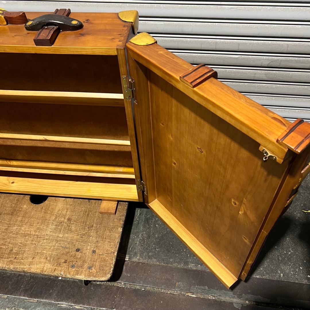 ［3716］ トランク型 木製シューズボックス アンティーク風 靴箱 収納家具
