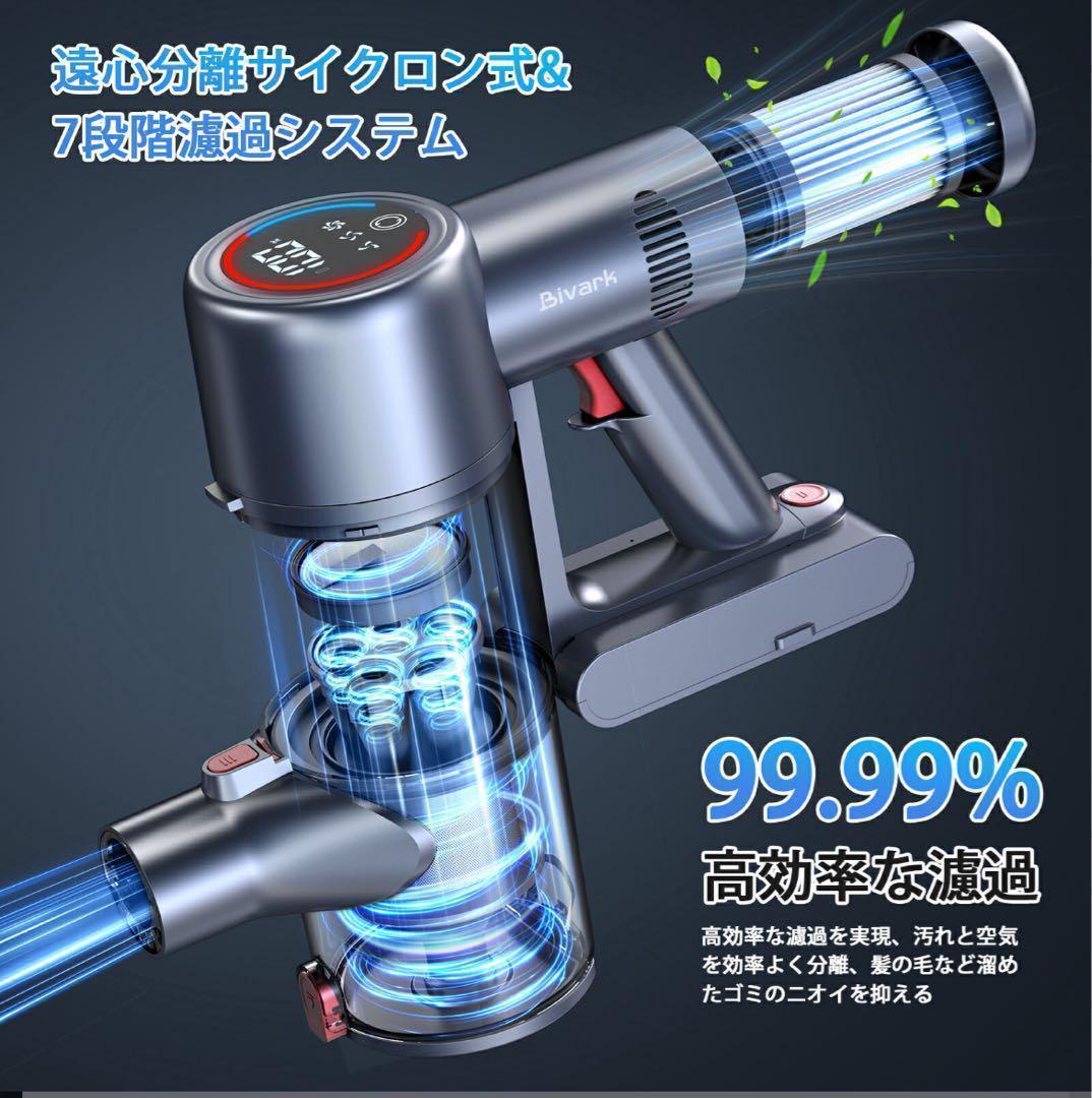 掃除機 コードレス グリーンLEDライト付 50Kpa 強力吸引 65分連続稼働