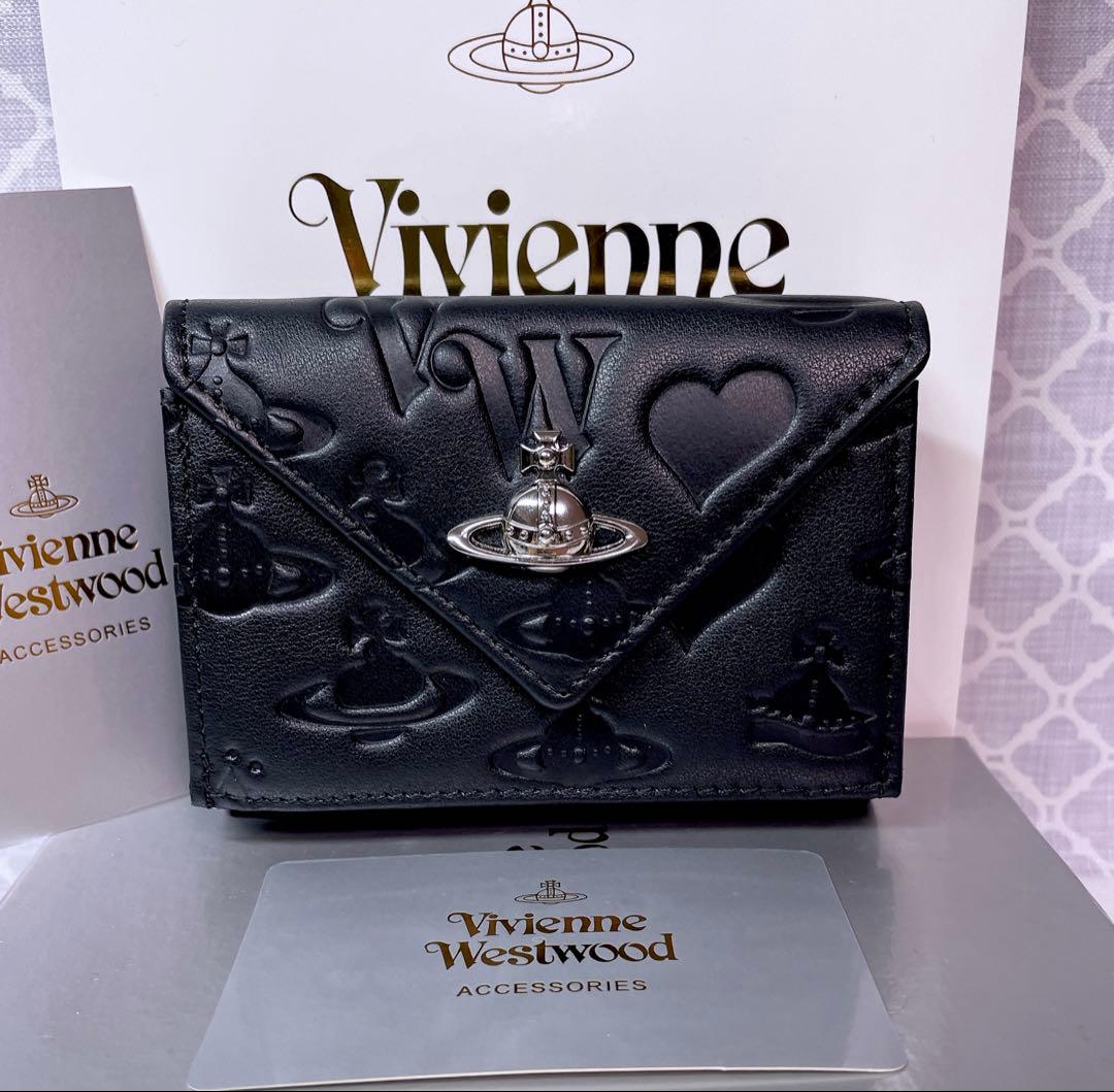 【内柄も素敵☆最新】Vivienne Westwood 三折財布 マット黒