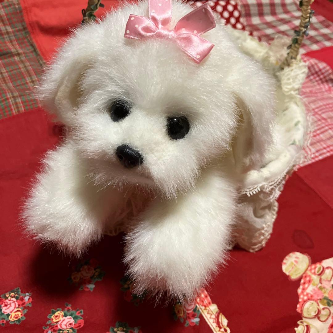 マルチーズぬいぐるみ　犬　白い犬　子犬　わんちゃん　レトロぬいぐるみ犬　リアル