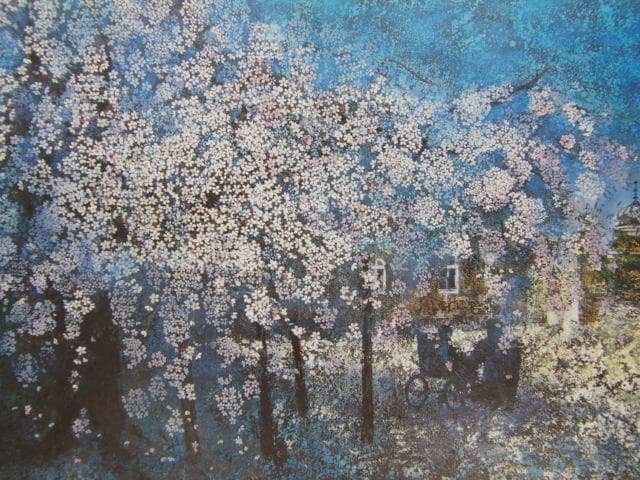 青西千賀子、【蓮如桜】、希少な額装用画集より、美品、新品額装付