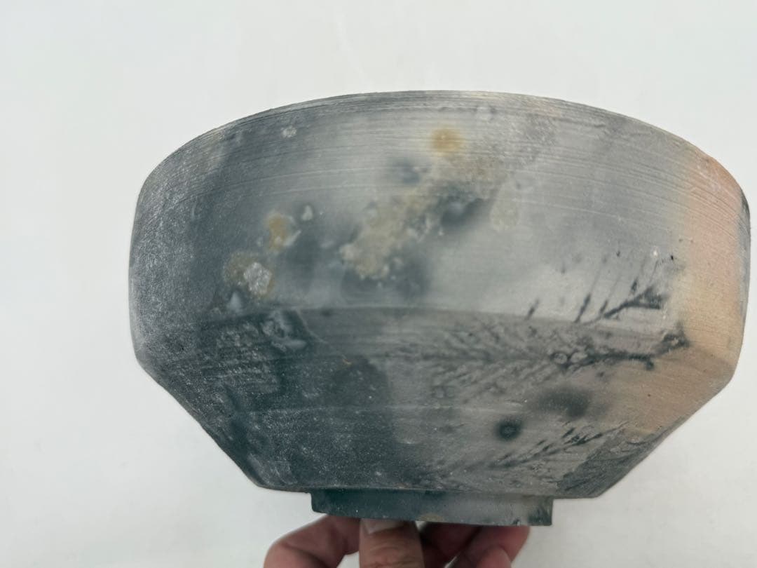 坂田甚内作　灰陶　鉢　葉紋　送料込み250611