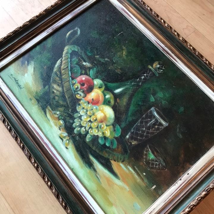 USA製 アンティーク　H.Motevakel 果実とグラス静物画 美術品