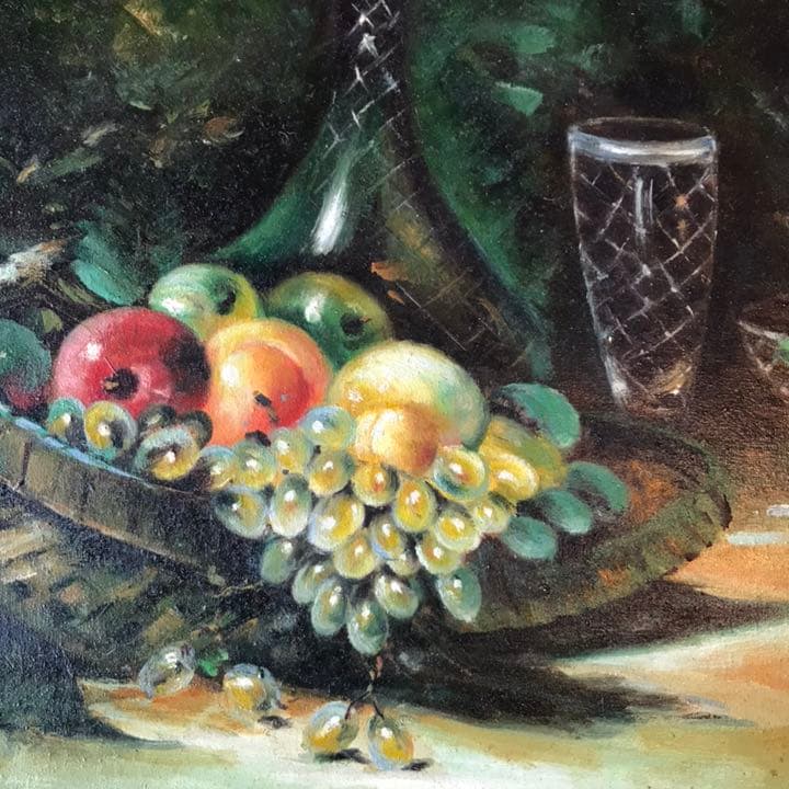 USA製 アンティーク　H.Motevakel 果実とグラス静物画 美術品