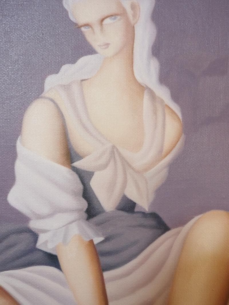 【値下げ】人物・美人画　油絵　東郷青児　F6号　郷愁　額付き　手描き　肉筆
