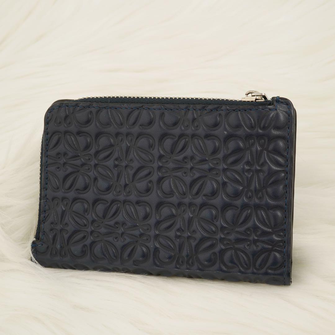 極美品　LOEWE ロエベ　折り財布　レザー　リピートアナグラム　ネイビー　新型