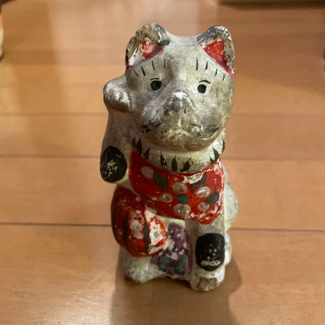 土人形　花巻人形　花巻土人形　猫　招き猫　江戸期