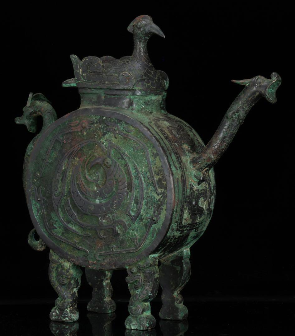 中国古玩 西周〜春秋時代 青銅水器 龍紋鷲蓋青銅器 共箱 古美術 骨董品 唐物