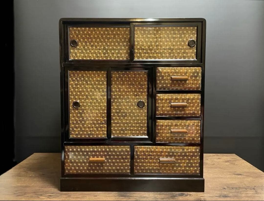 勲六等瑞宝章受章　露木清次創作　箱根寄木細工　小箪笥　伝統工芸品