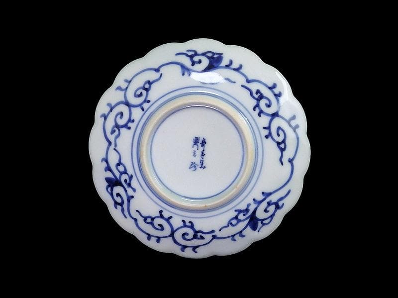 大聖寺伊万里　金襴手 寿紋に捻り輪花菊皿　4寸皿　5客　D820AS-CUy