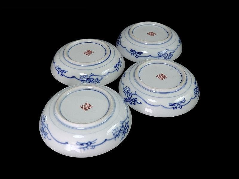 大聖寺伊万里　色絵　花鳥紋の図　４寸皿　４客　A541AS-CVu