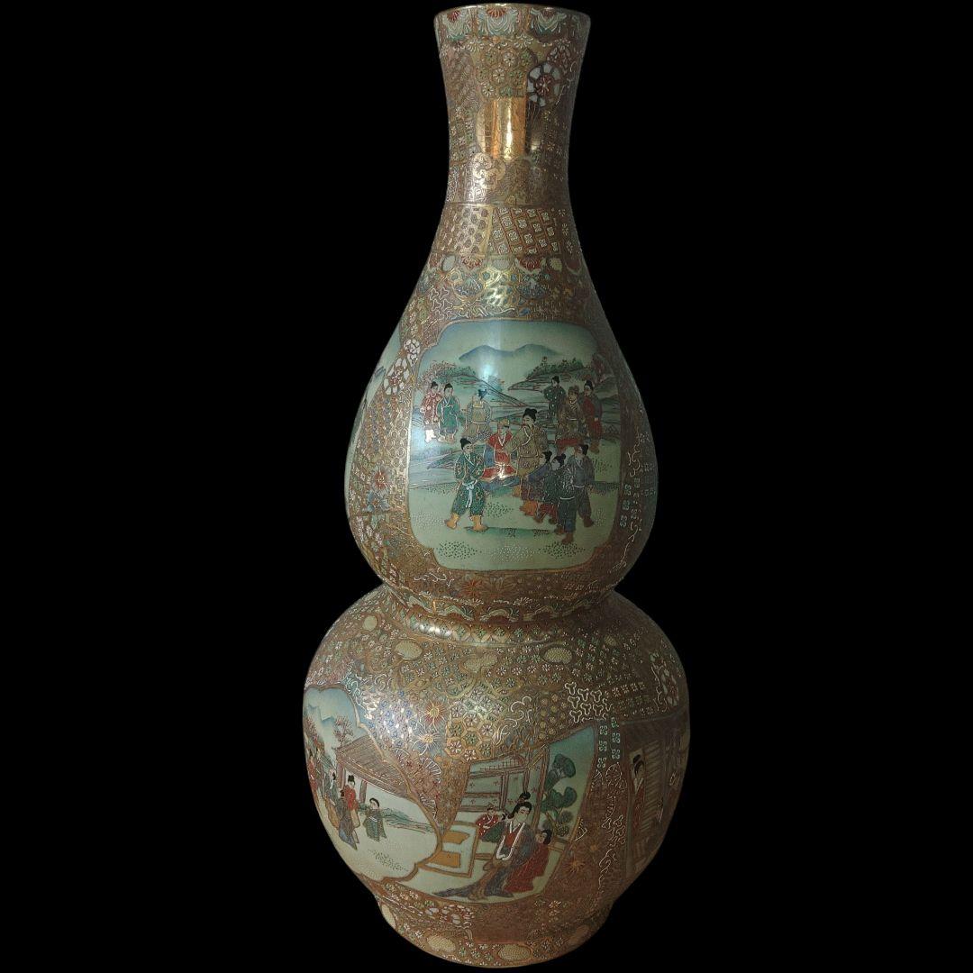 薩摩銘　金彩人物図瓢箪壺　大壺　飾壺　鑑賞用