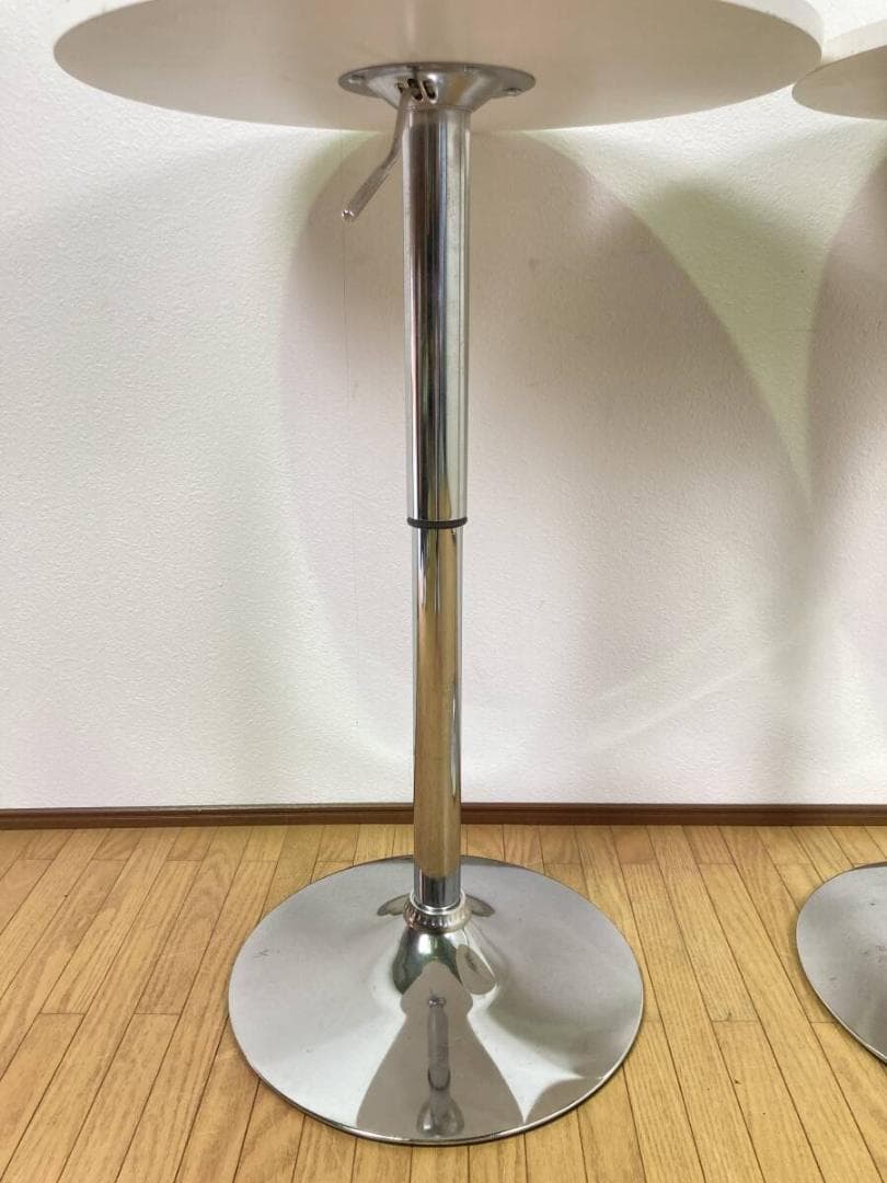 2点セット 昇降式 丸テーブル 白 まとめて 机 ホワイト 店舗什器 カフェ