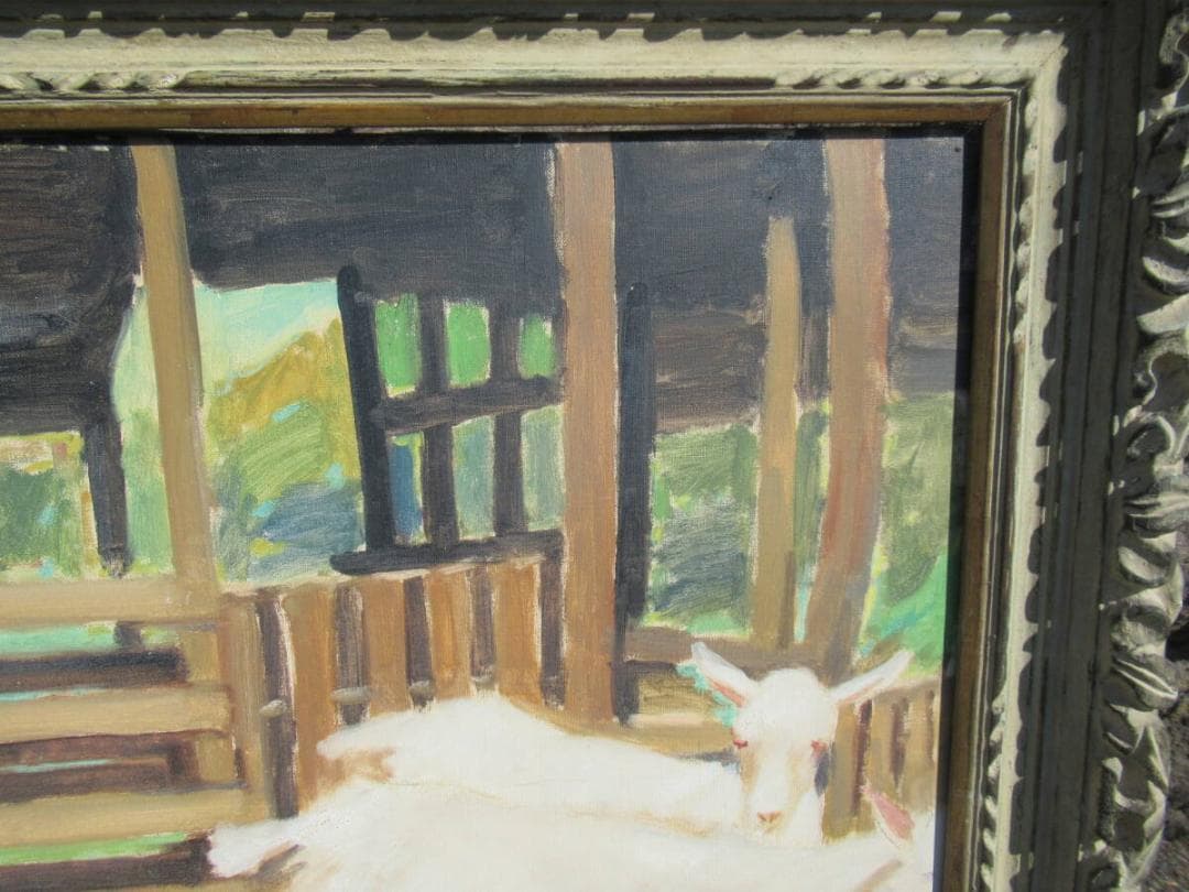 真作保証希少美品1950年代◆日展参与 奈良岡正夫「親仔(山羊)」大作油彩25号
